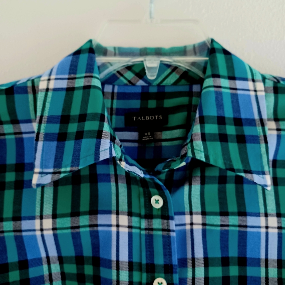 TALBOTS Green Plaid Shirt, size XS - Picture 4 of 12